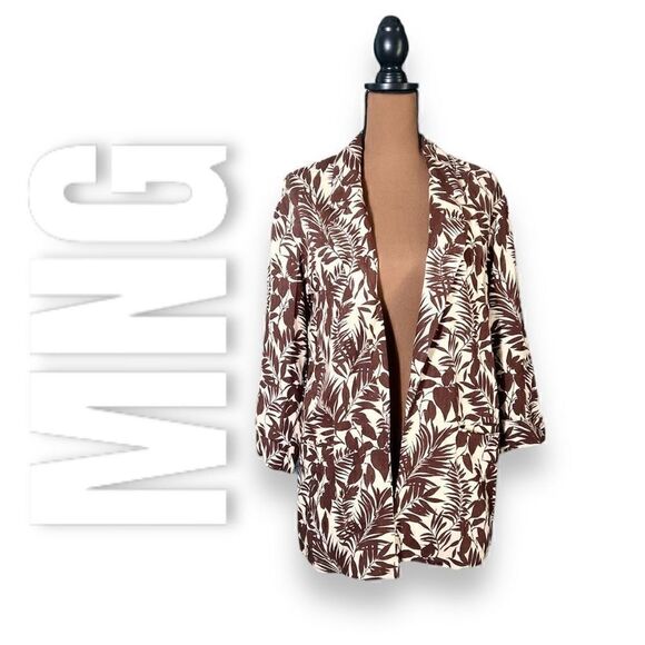 MNG Mango Linen Blend Tropical Print Notch Collar Oversized Blazer Women’s XXS - Picture 4 of 16
